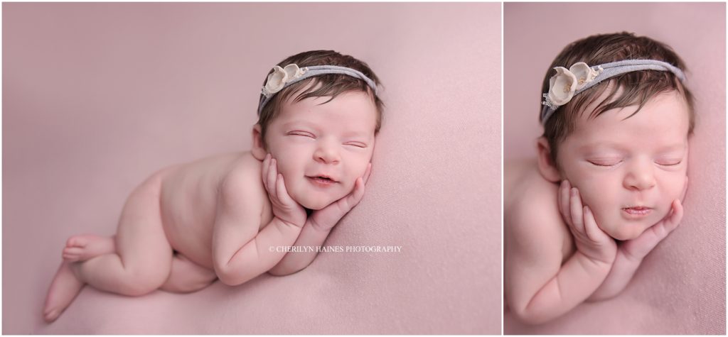 baby photographers in baton rouge; newborn baby on pink blanket