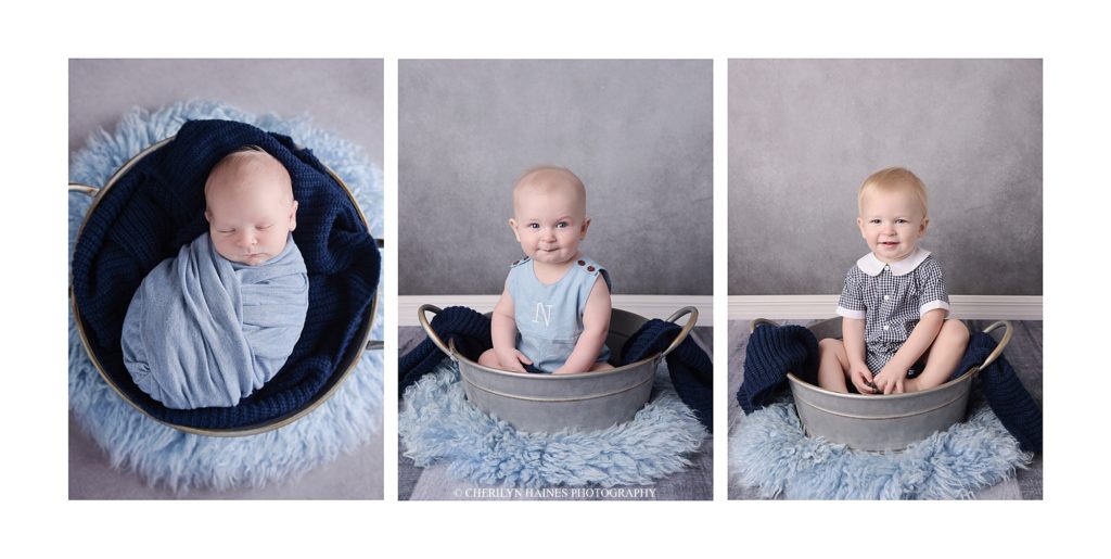 progression shots of newborn, 6 months, and 1 year old in Baton Rouge, Louisiana with Cherilyn Haines Photography