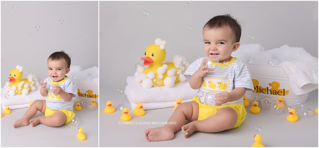 rubber ducky themed 1 year session in Denham Springs, Louisiana
