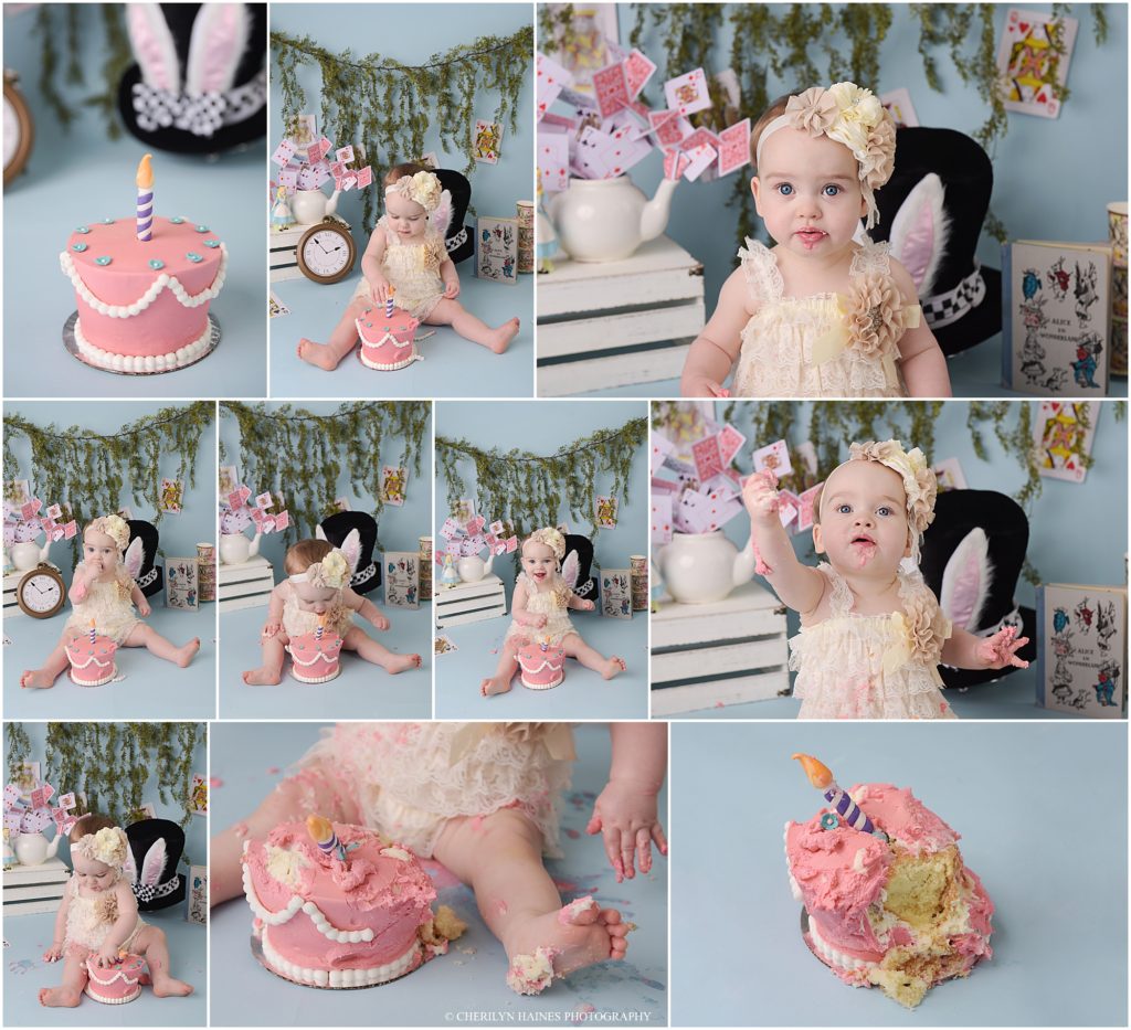 alice in wonderland themed cake smash session in baton rouge, louisiana