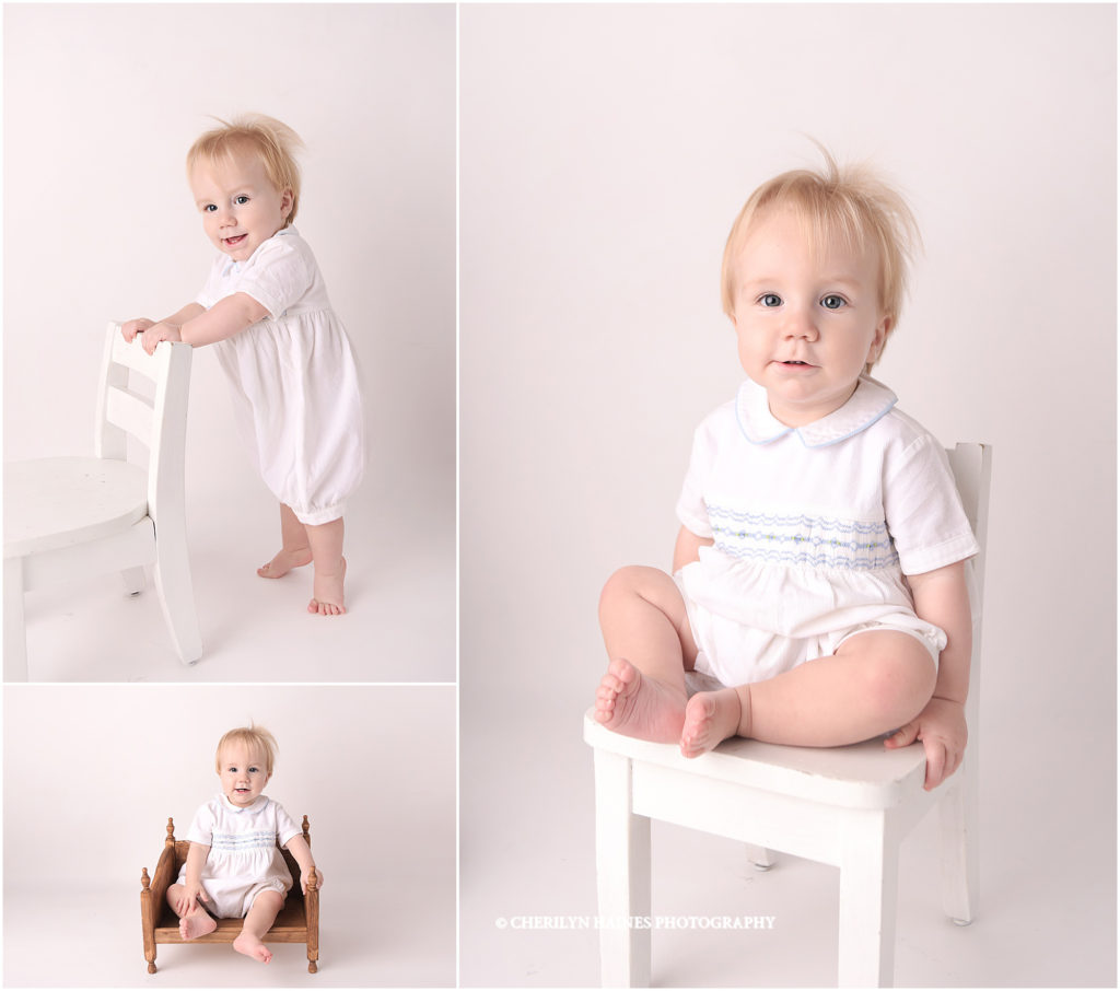 baby plan portraits on white backdrop