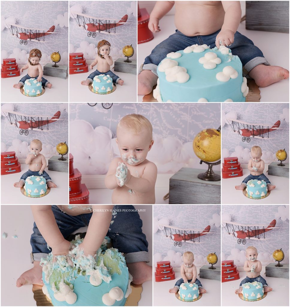 travel themed cake smash in baton rouge, louisiana