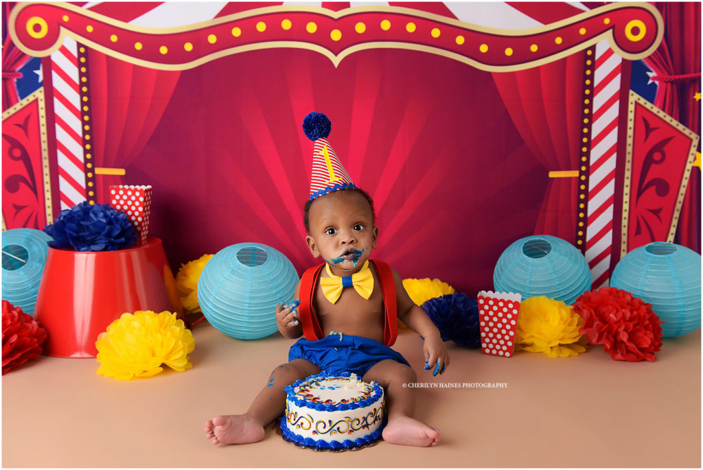 carnival themed cake smash session with cherilyn haines photography in baton rouge, louisiana