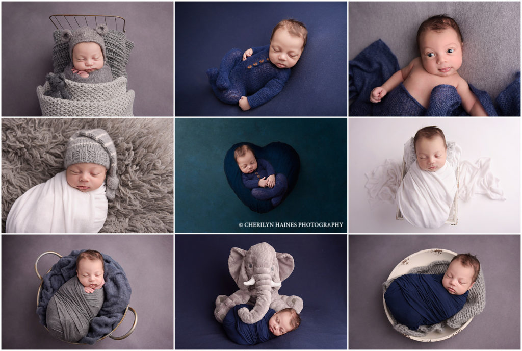 cherilyn haines photography; gray and navy themed newborn portrait session in Baton Rouge, Louisiana