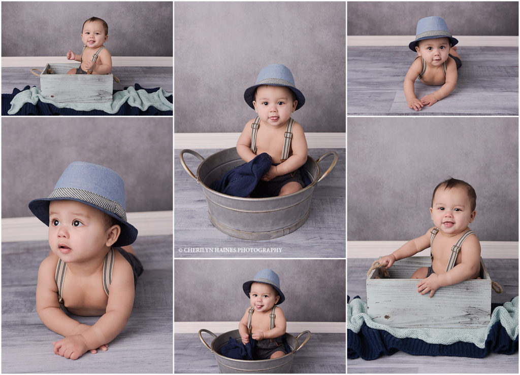 baby photographers in new Orleans louisiana; 6 month portraits of baby wearing hat