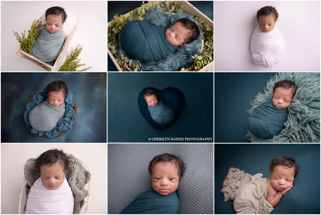 teal, navy, and white themed newborn session in baton rouge, louisiana photographed by cherilyn haines