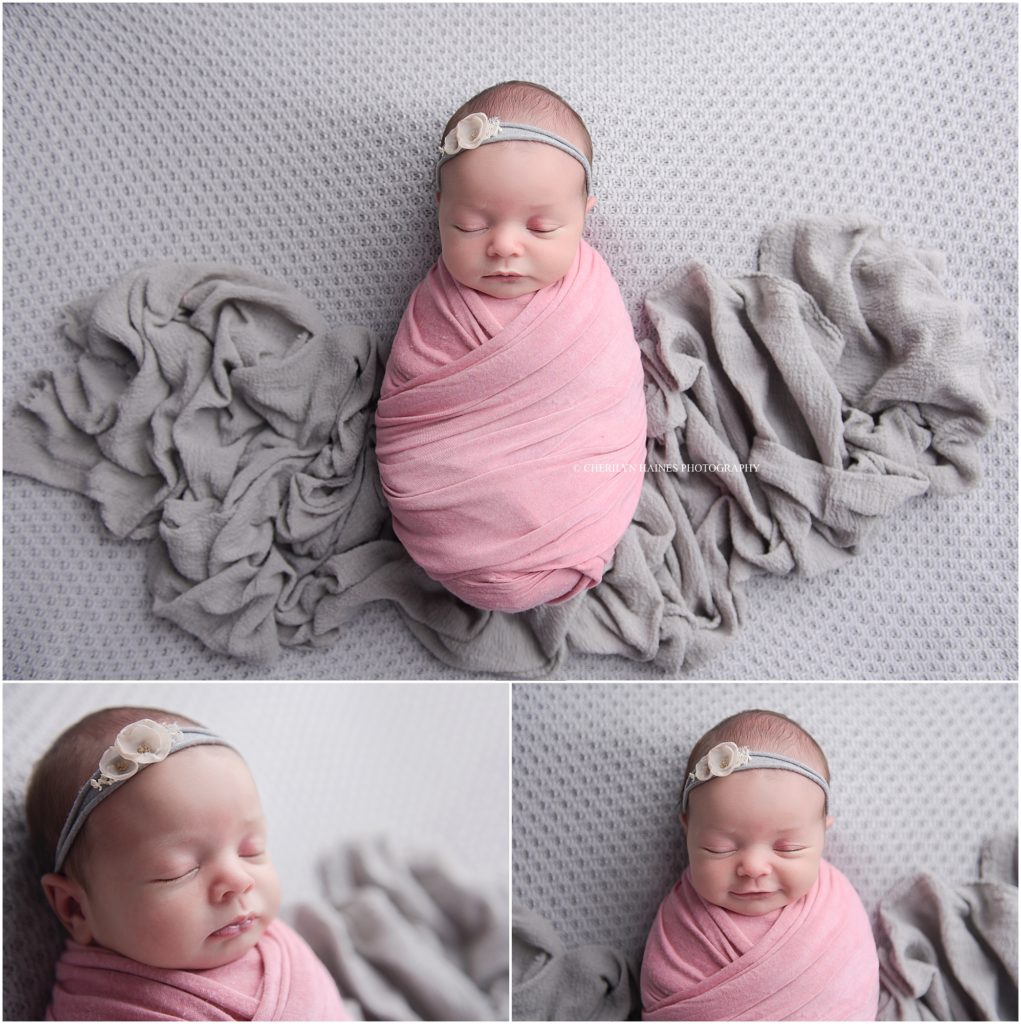 newborn photographers in baton rouge, la; pink and gray newborn session