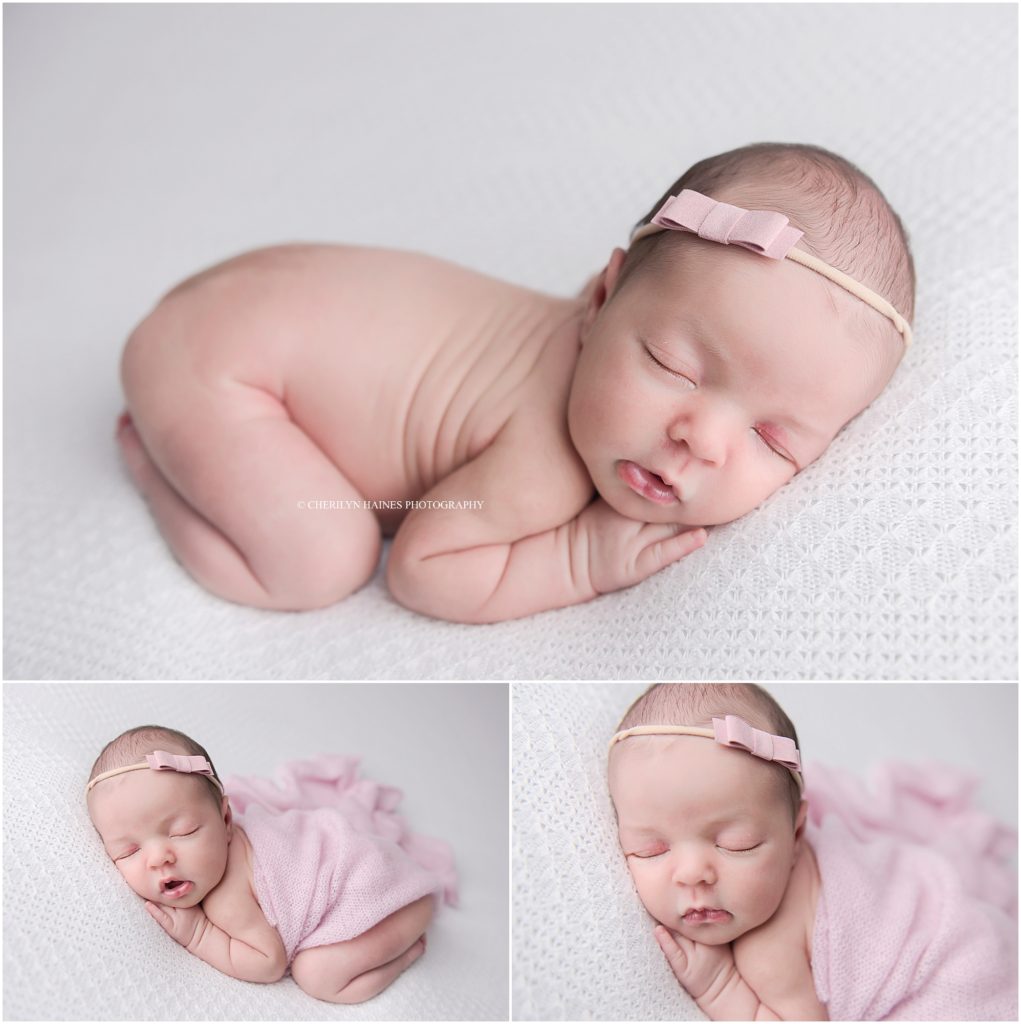 pink and white themed newborn portrait session