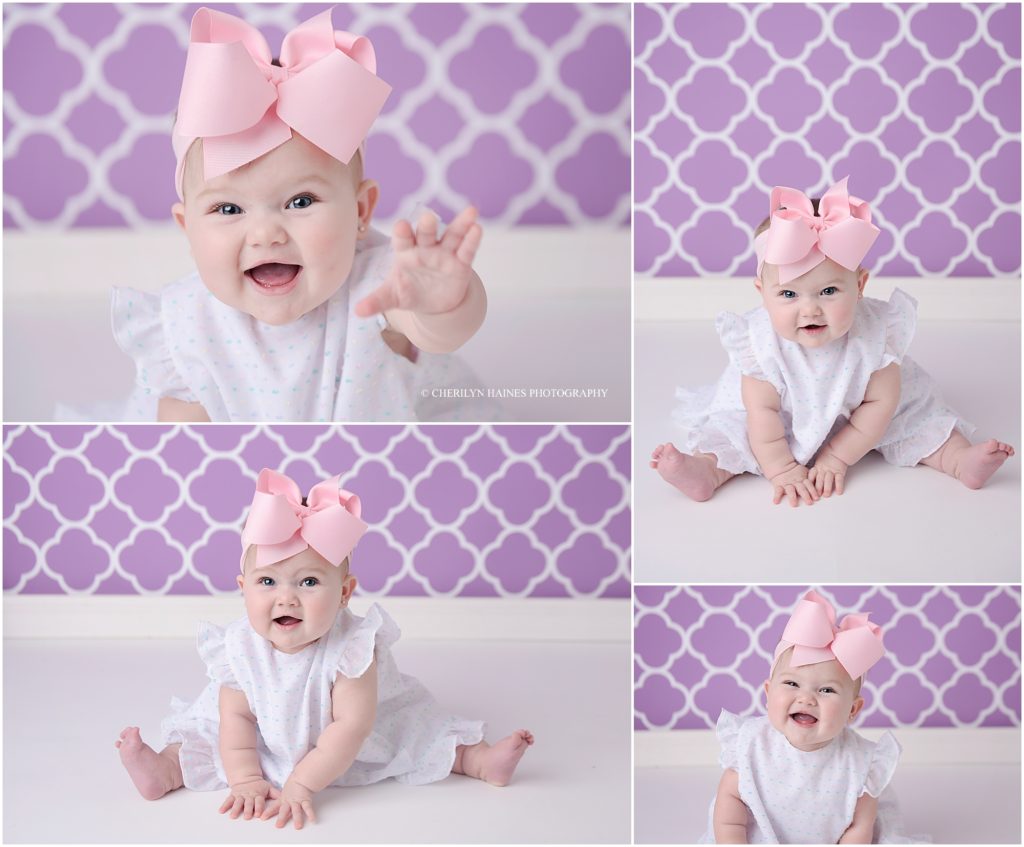 louisiana baby portraits with cherilyn haines photography; purple quatrefoil backdrop 