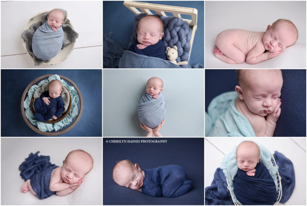newborn portrait session styled with navy and aqua photographed by louisiana newborn photographer cherilyn haines