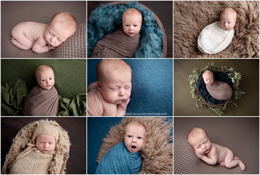 cherilyn haines photography; newborn portrait session in baton rouge, louisiana; 1 month old baby boy session with greens, blues, and browns